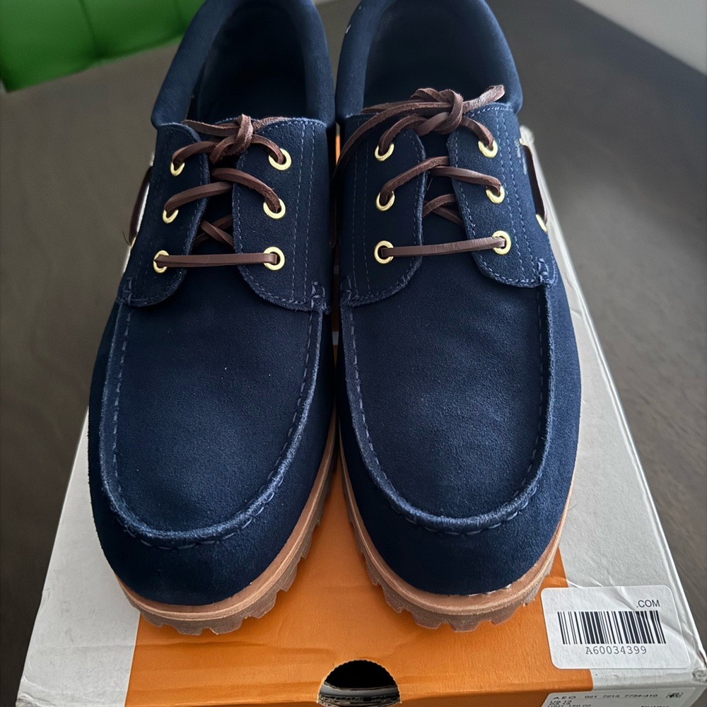 Timberland Blue and Brown Oxfords with Moc-Toe Stitching